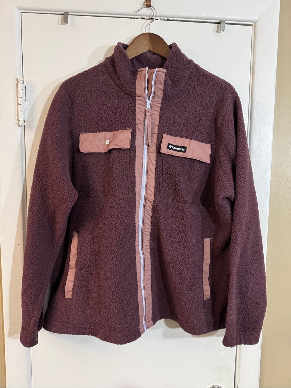 Columbia Plum Sherpa Jacket with Pink Trim